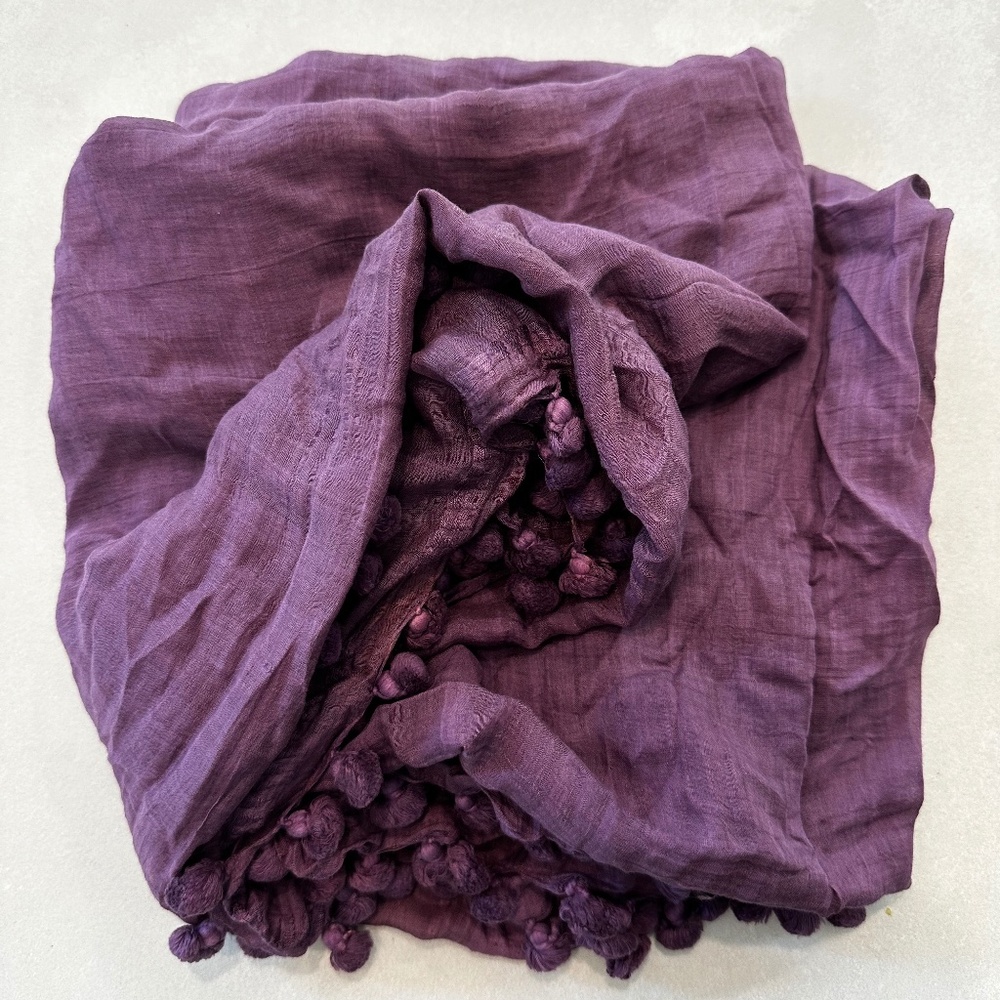 Matta Dupatta in color purple with pompoms scarf / wrap